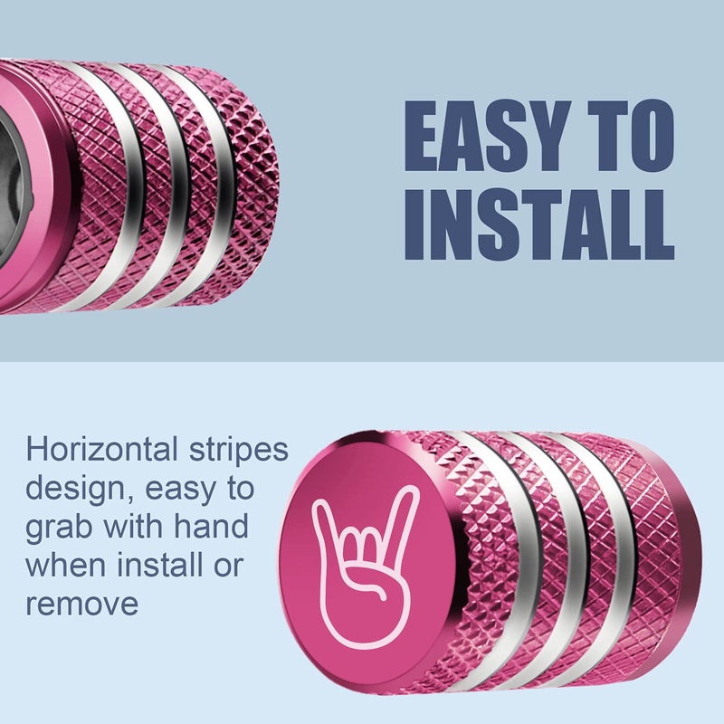 DECURCAR Tire Valve Stem Cap Cover - (5 Pack) Tire Air Cap Metal with Plastic Liner Corrosion Resistant Leak-Proof Rock and Roll for Car Truck Motorcycle Bike Pink - Image 4